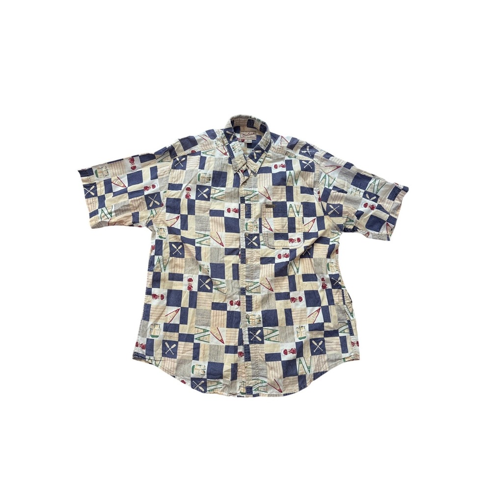 Woolrich Button Down Mens Multicolor Nautical Camping Novelty Print SIZE XL‎